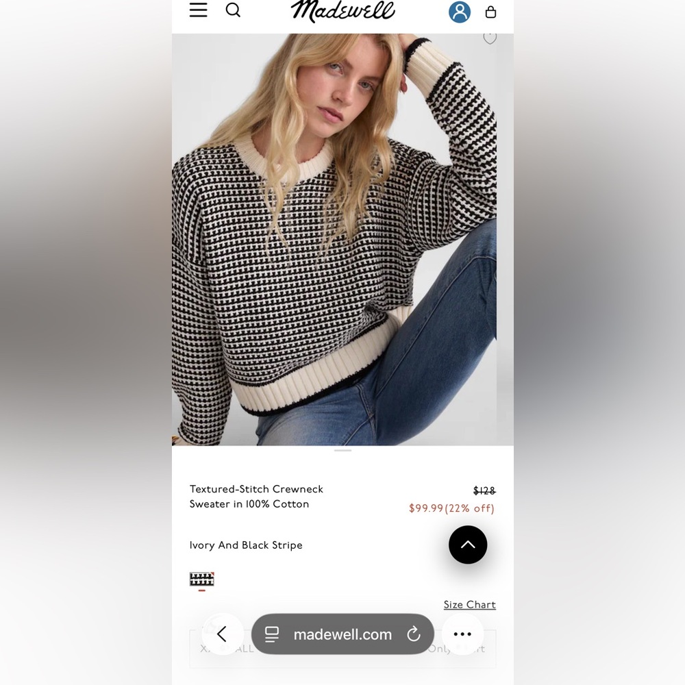Textured-Stitch Crewneck Sweater in 100% Cotton